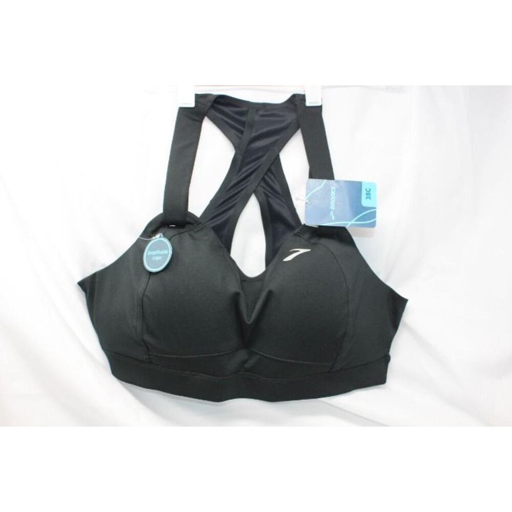 Brooks JUNO Women Size 38C Black High Impact Adjustable Racerback Sports Bra